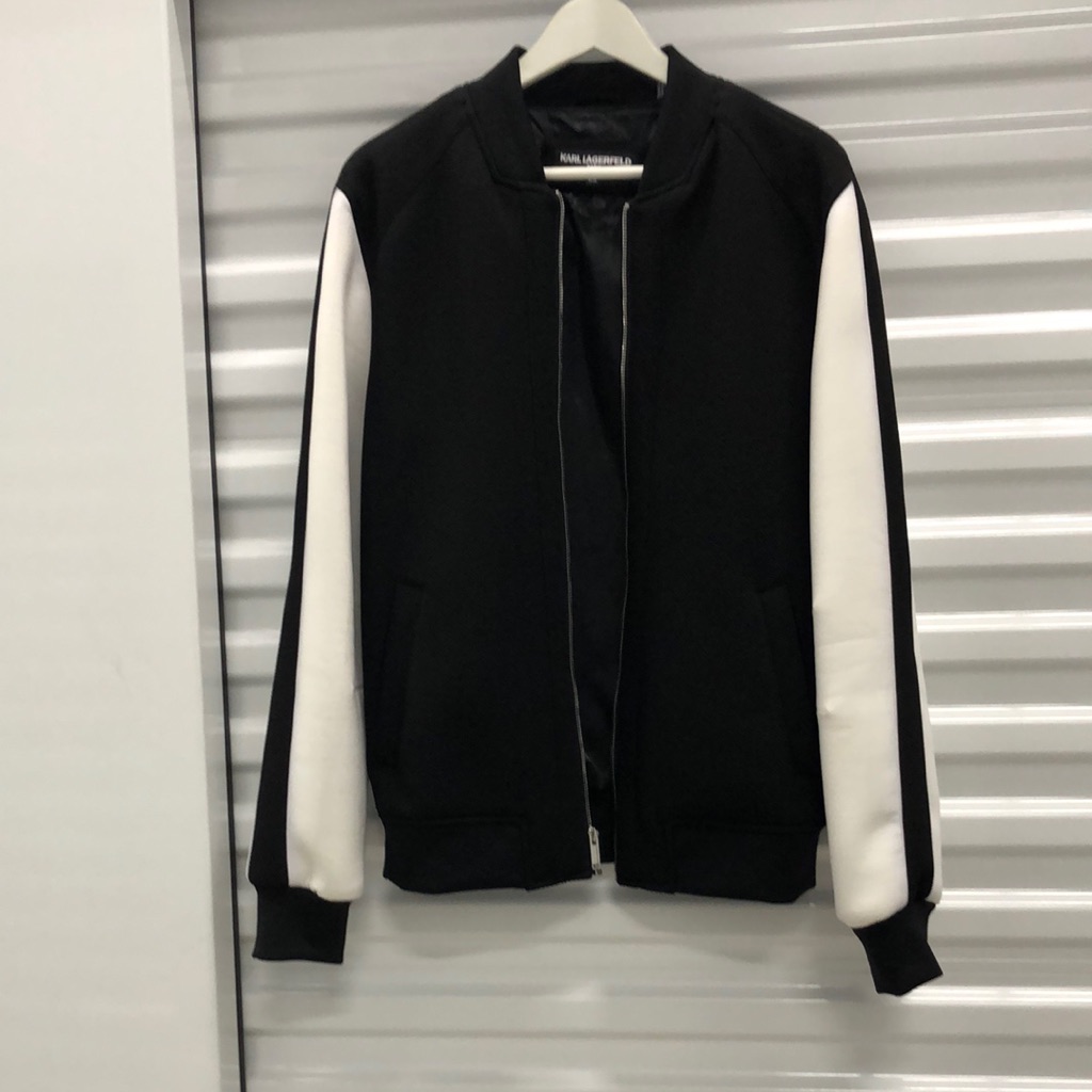 Karl Lagerfeld Black And White Varsity Bomber Jacket
